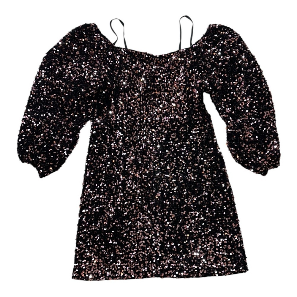 AMY LYNN Skylar Off-The-Shoulder Velvet Puff Sleeves Sequin Dress Size Large